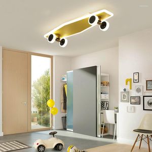 Ceiling Lights European Style Creative Personality Yellow Pulley Children's Room Boys And Girls Cartoon Bedroom LED Eye Protection Lamp