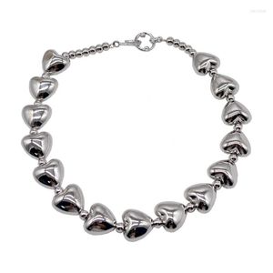 Kedjor 3d Metal Love Heart Beaded Necklace Sweet Cool Clavicle Chain Geometric Chokers Collar Summer Women Fashion Jewelry 40 GB