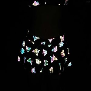 Röcke Sexy Nachtclub Frauen Bunte Reflektierende Minirock Reißverschluss Pilz Gedruckt Polo Dance Harajuku Mode Kleidung