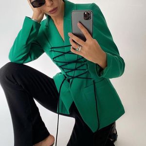 Women's Suits Autumn Winter Blazer Coat Bandage Tops Y2k Women Solid Color Casual Chic Jackets Elegant Office Lady Streetwear Jacket Female