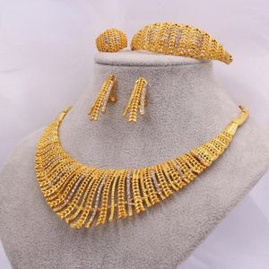 Necklace Earrings Set Dubai Bride 24K Gold Plated Earring Ring Bracelet Four Piece African Jewelry Brazil Wedding Gift Birthday