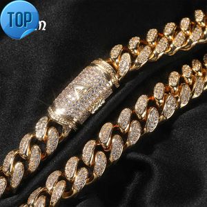 Diamond inlaid gold necklace men's hip-hop niche copper inlaid with zircon 12mm Cuban chain letter necklace