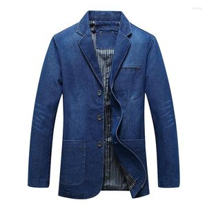 Men's Suits Mens Denim Blazer Men Fashion Cotton Vintage Suit Outerwear Male Blue Coat Jacket Slim Fit Jeans Blazers Top