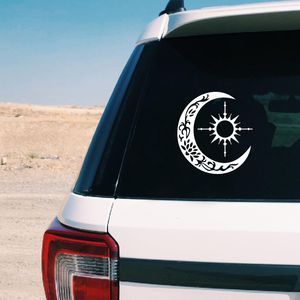 Sun Compass Vinyl Sticker Decals Car Window Decor , Crescent Moon Laptop Decal for Apple Macbook Pro / Air Decoration