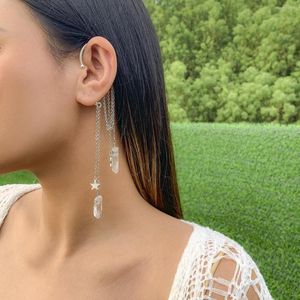 Sırtlar Küpe Gotik Punk Kristal Uzun Zincir Püskül Damla Küpe Kadınlar için Düzensiz Taş Yıldız Peri Peri Dungle Ear Cuff Party Mücevherat