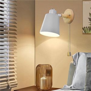 Wall Lamp E27 Steering Head Decorative Nordic Light Modern Bedside With Hanging Chain Switch