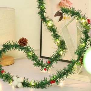 Decorative Flowers 2M/3M Christmas LED Rattan Garland Artificial Xmas Tree Wreath String Lights With Simulation Cotton Pine Cone Home Decor