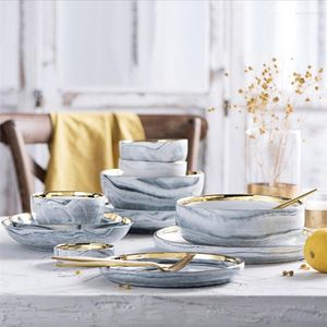 Luxury Ceramic marble dinnerware set with Golden Pattern - Perfect for Weddings, Christmas, and Restaurants - Wholesale from Factory