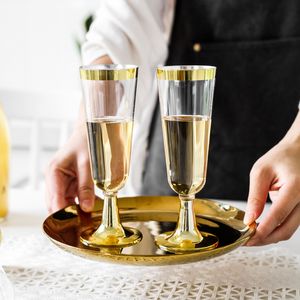 Champagne Cup Plastic Wine Glasses Clear Champagne Flutes Wine Birthday Parties Wedding Gold Rim Goblet Disposable Cup