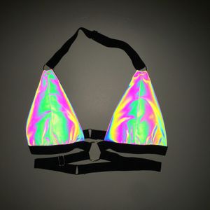 Women's Tanks & Camis Sexy Ring Strap Dazzling Reflective Bikini Europe And The United States Cross-Border Split Swimsuit Women's Colorful Swimsuit Top