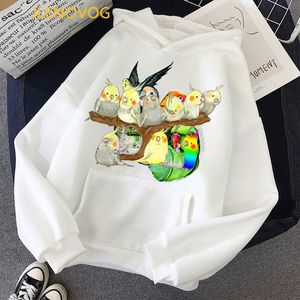 Güzel Gökkuşağı Kuşları Cockatiel Parrot Baskı Pembe Hoodies Kadın Giysileri 2020 Sevimli Kuşlar Grafik Sweatshirt Femme Kawaii