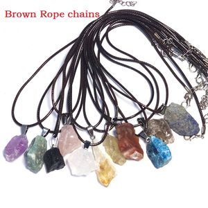 Irregular Natural Raw Fluorite Amethyst Quartz Crystal Pendant Brown Necklace Energy Stone Healing Meditation Yoga Gift Wholesale