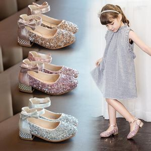 Flache Schuhe 2023 Kinder Leder Kinder Strass Prinzessin für Hochzeit und Party Kristall Show Mädchen Gold Silber Rosa