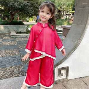 Abbigliamento etnico Hanfu Girl in stile cinese 2023 Mezza gonna autunnale Divertente lunghezza del braccio Due pezzi Old Fairy Set Baby Tang Suit