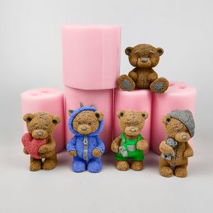 Backformen PRZY 3D-Teddybär mit Hut Silikonform Fondantform Schokoladenmousse Kuchenformen Bär mit Liebe Kerze Silikonform Harz 230613