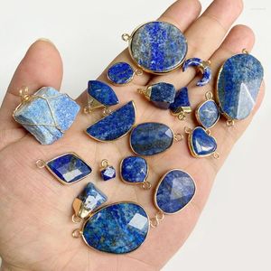 Anhänger Halsketten Natürliche Stein Anhänger Heilung Gold Farbe Lapis Lazuli Für DIY Mode Halskette Ohrring Schmuck Charme Stecker Geschenk