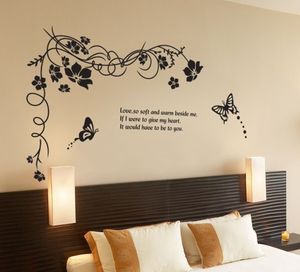 Big Wall Sticker Black Flower Vine Butterfly 47*27in avtagbara kreativa dekaler