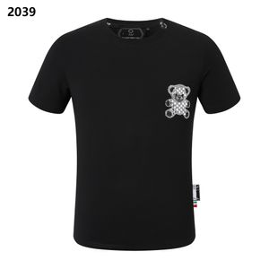 Phillip Plain Summer T-shirt masculina de caveira com strass Miçangas Designer de moda T-shirt masculina Top qp Carta bordado Roupas masculinas femininas T-shirt de manga curta 2039