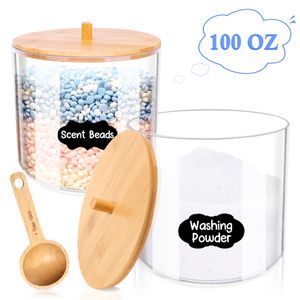 Storage Boxes Bins 100OZ Acrylic Box with Bamboo Lid Scoop Laundry Detergent Container pods Scent Beads Organizer 230613