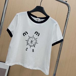 Miu designer t shirt women casual short sleeve top cotton pullover tee luxury womens clothing loose round neck sweatshirt