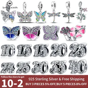 925 silver for pandora charms jewelry beads DIY Pendant women Bracelets beads Color Digital And Butterfly Dragonfly