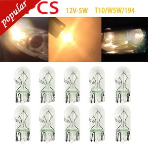 New 50PCS T10 W5W 501 194 Clearance Signal Lamps Glass 12V 5W W2.1x9.5d Single Filament Car Interior Bulb Auto Dome Light Warm White