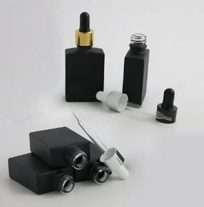 promotion Empty Frost Black Square Flat Glass Bottles With Aluminum Dropper 1oz Glass Dropper Container 12 x 30ml