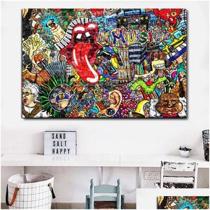 Pinturas Graffiti Street Art Music Colage Abstract Figure Picture Canvas Painting Wall Poster Prints For Living Room Decor No Fram Dhsir