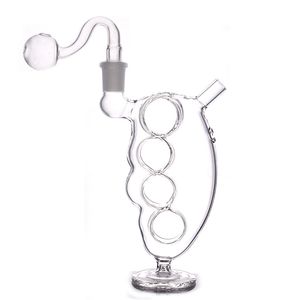 Bruciatore di olio di vetro a mano aggiornato Bong 14mm Becher di vetro femmina Bong con base Recycler Ashcatcher Bong con tubo di bruciatore di olio di vetro maschio