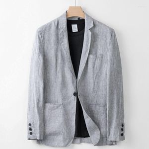 Men's Suits Grey Casual Linen Jacket Coat Mens Spring Autumn Refreshing Breathable Suit Blazer British Style Regular Fit Sport 3XL