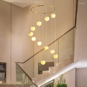 Luminárias pendentes pós-modernas minimalistas sala de estar luminária de mármore personalidade luz edifício duplex de luxo escadaria criativa completa