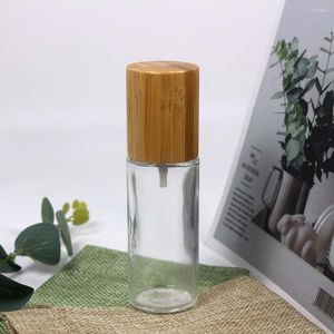 Garrafas de armazenamento 50ml Bambu Transparente Vidro Cilíndrico Loção e Frasco de Spray para Cosméticos