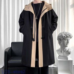 Trench da uomo autunno casual giacca a vento lunga giacca con cappuccio nero kaki solido streetwear inverno soprabito sottile sopra il ginocchio