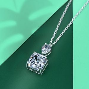 100% REAL 925 Sterling Silver Pendant Asscher Cut 3CT Diamond Choker Pendants Halsband för kvinnor Bridal Party Wedding Jewelry