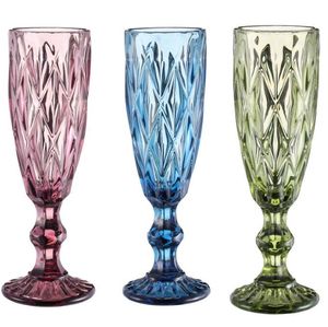 Wine Glasses 150Ml 13Design Embossed Glass Cup Drinking Cups Household Juice Champagne Color Thickened For Party Goblet Drop Delivery Ot01O