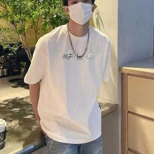 Verão masculino design sentido carta moda manga curta solta camiseta juventude versão coreana do ins meia manga tendência superior