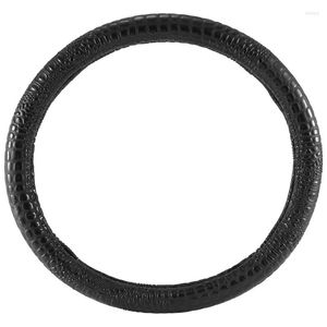 Steering Wheel Covers Black Crocodile-Grain Leather Cover Car Interior Accessories