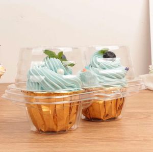 Wholesale 2 Compartment Cupcake Container - Deep Cupcakes Carrier Holder Box Clear Plastic Case Stackable SN4394