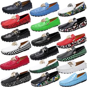 Luxury Brand Printed pattern Metal buckleItalian designer Genuine Leather Men Women's shoes Black White Loafers Moccasins Driving Shoe Casual Flat Dress Shoes