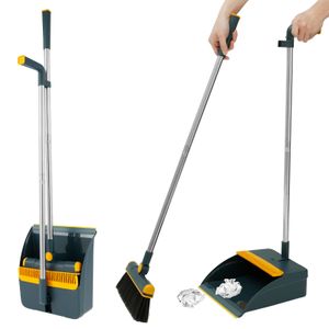 Brooms Dustpans 2Pcs Long Handled Dustpan and Broom Set 180° Rotatable Standing Brush Portable Combo with Scraper Teeth 230613