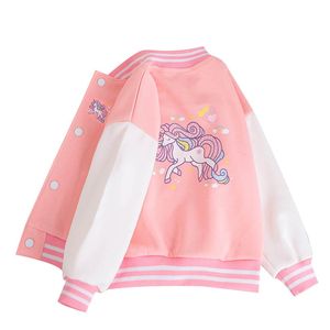 Jackets Girls Cartoon Unicorn Jackets For 3-12 Years Teens Clothes For Teenage Girls Sports Outerwear Coat Spring Baseball Jacket 230614