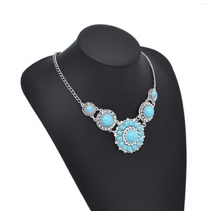 Choker Blue Acryl Rhinestone Naszyjnik kwiatowy dla kobiet Czech Etchniczny Cygan etniczny plemienne okrągłe kołniery