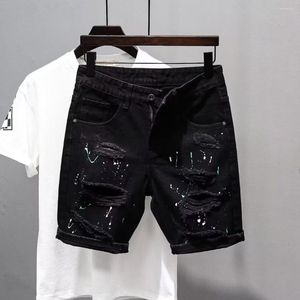 Men's Jeans Summer Perforated Thin Denim Shorts Men's Black Casual Washable Slim Fit Five Point Middle Pants Boy's Loose