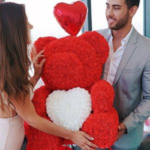 Dried Flowers 2540cm Rose Bear Heart Artificial Flower Teddy For Women Valentine Wedding Birthday Christmas Gift Drop 230613