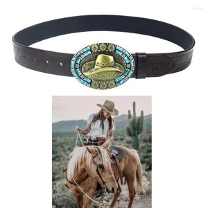 Cinture Cintura per adulti multi-taglia con fibbia per cappello da cowboy in rilievo regolabile per uomo in pelle PU resistente all'usura