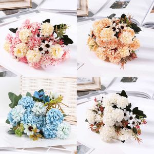 Torkade blommor Silk Hydrangea Artificial Lilac Dandelion Bouquet Wedding Home Room Decoration Fake Flower Accessories