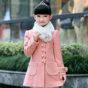 Baby Girls Super Ubrania 3-11t Dziecka Spring Kurtka dla dzieci Fur Fur Clar Long Woolen Trench Płaszcz Dzieci Kurtka z długim rękawem 253O