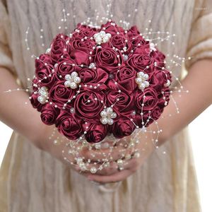 Flores decorativas para casamento buquê de flores com miçangas artificiais decoração para casa pano forjado mão nupcial