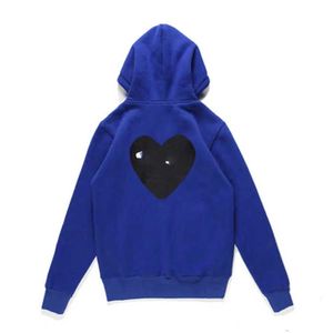 Tasarımcı CDGS Hoodie Modaya Modaya Göre Küçük Kırmızı Kalp Back Multi Kalp Erkekler ve Kadınlar Boş Zaman Fermuarı Hoodie Gray Çiftinin Sweater Blue