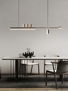 Pendant Lamps Modern Light Luxury Simple Dining Room Lamp High Level Sense Slotted Bar Counter Kitchen Interior Decoration Lighting